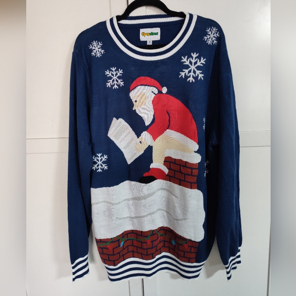 Tipsy Elves Men's 2XL Bad Santa's Log On The Fire Ugly Christmas Sweater EUC
